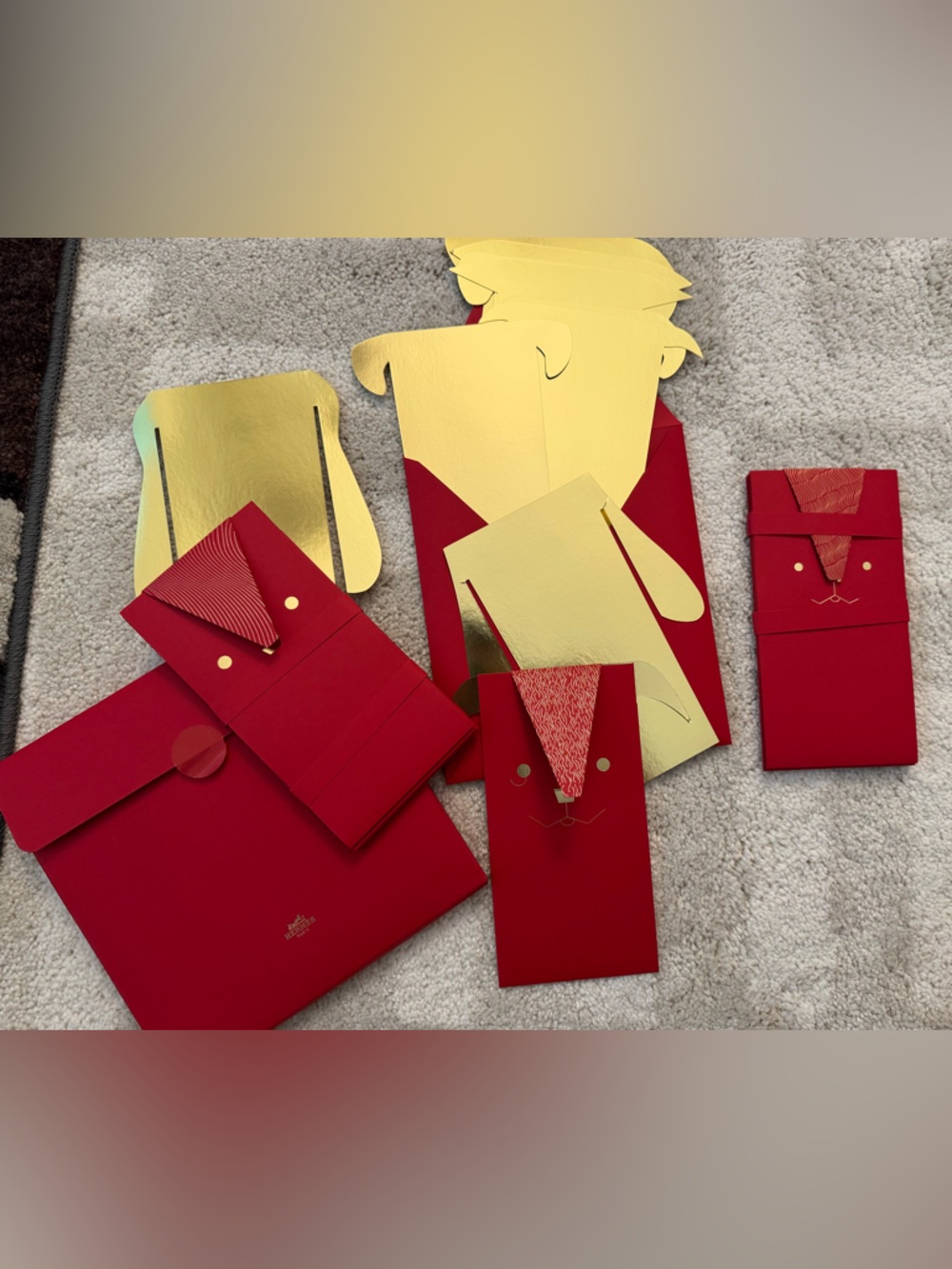 Authentic Hermes Red Envelopes set with creative ear setting